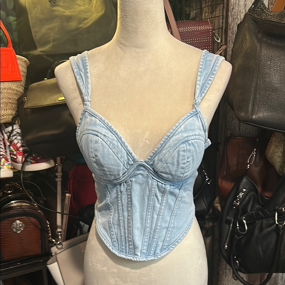 Blue Fitted Bustier Crop Top